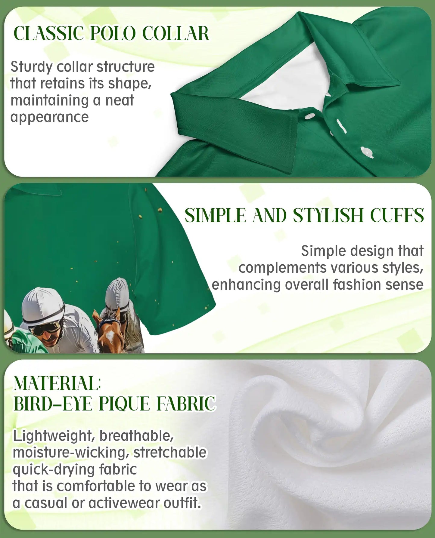 Green Horse Racing 3D Polo Shirt for Men, Jockey Derby Sports Style | Azhawaiian