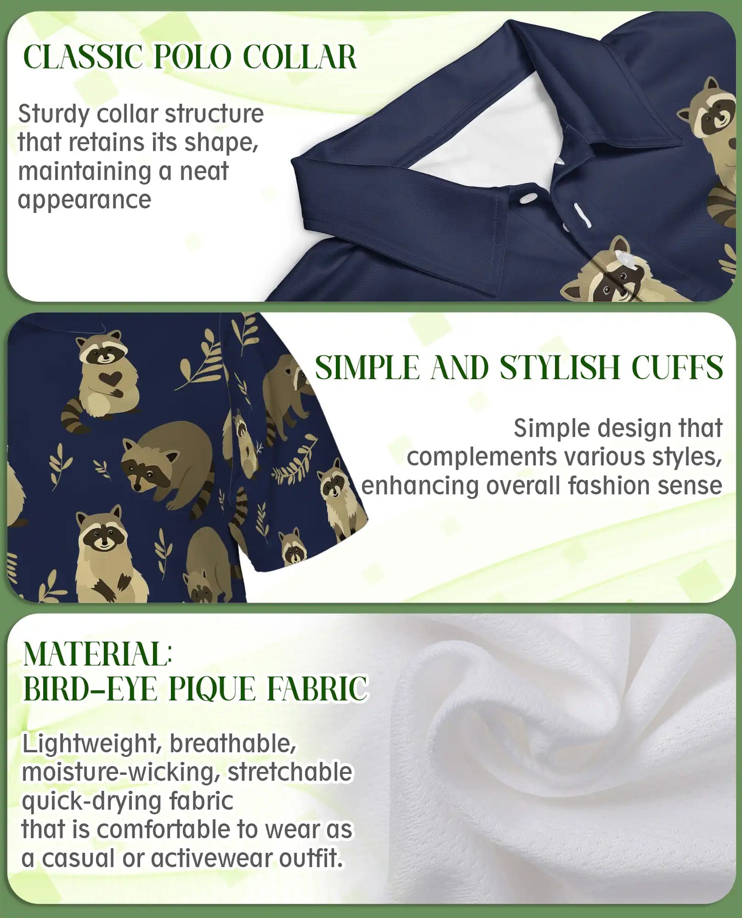 Raccoon Polo Shirt, Woodland Animal Print | Azhawaiian
