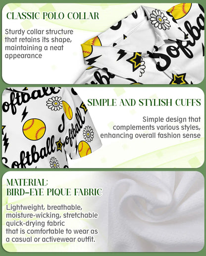 Softball Polo Shirt for Men- Fastpitch Softball Pattern  | Azhawaiian