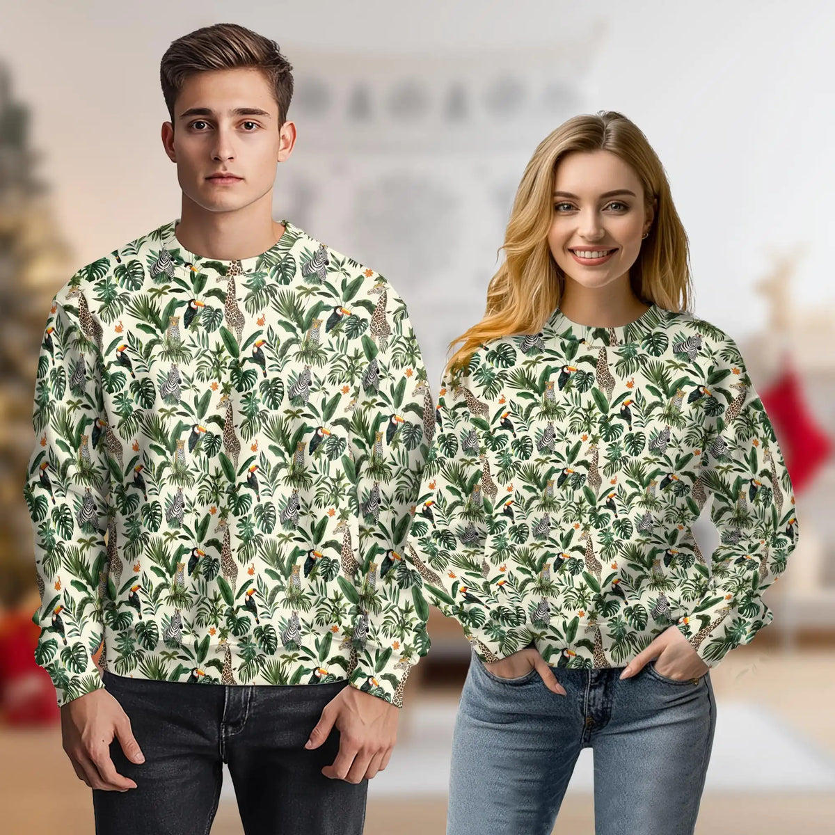 Botanical Jungle Animal Sweatshirt – Tropical Jungle 3D All Over Print Design