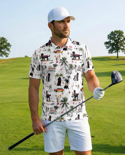 Black Poodle Tropical Beach Polo Shirt for Men- Print Hawaiian Dog  | Azhawaiian