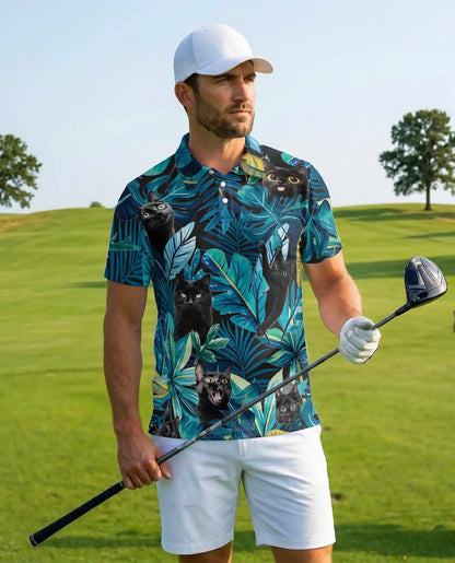 Black Cat Tropical Polo Shirt | Azhawaiian