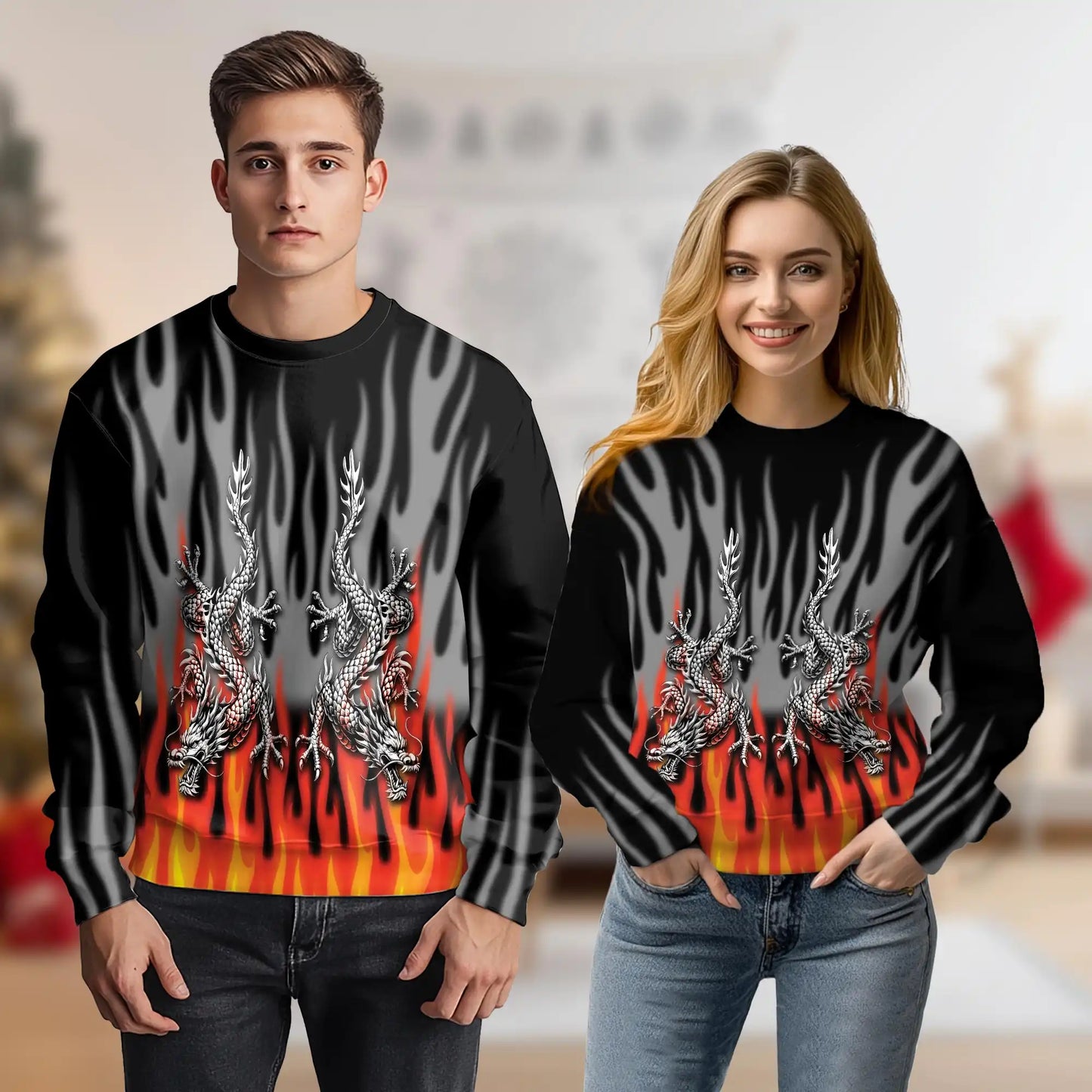 Fire Dragon Sweatshirt – Colorful Graphic 3D All Over Print Design
