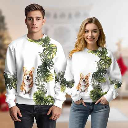 Corgi Monstera Leaves Sweatshirt – Tropical 3D All Over Print Design