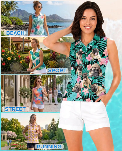 English Mastiff Summer Leaves Sleeveless Polo Shirt for Women | Azhawaiian
