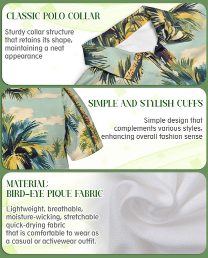 Palm Tree 3D Polo Shirt for Men, Vintage Tropical Beach Style | Azhawaiian