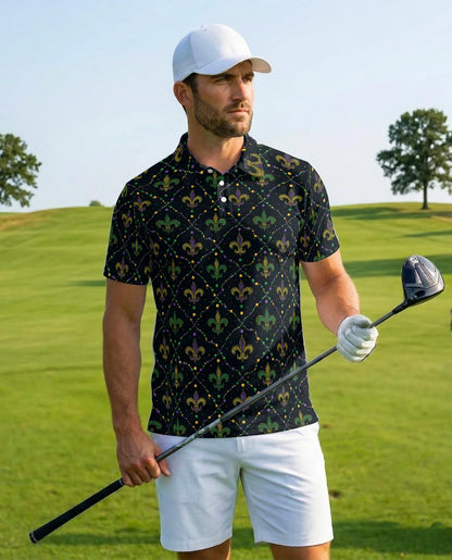 Mardi Gras Pattern Polo Shirt for Men, Carnival Festival Style | Azhawaiian