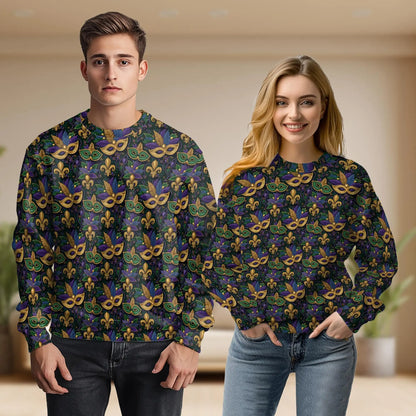 Mardi Gras Mask Pattern Sweatshirt – Colorful Graphic 3D All Over Print Design