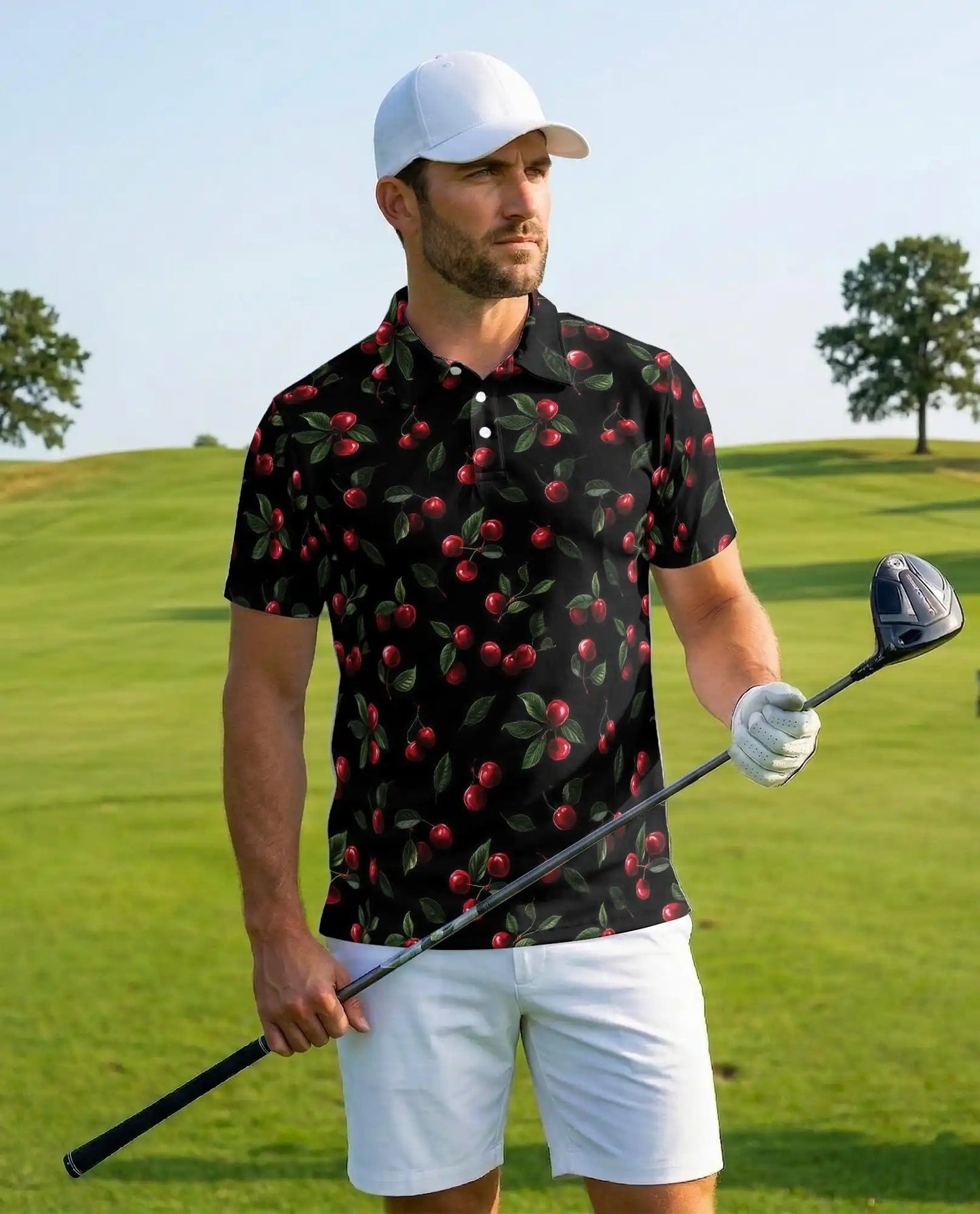 Cherry Fruit Polo Shirt for Men, Classic Fruit Style | Azhawaiian