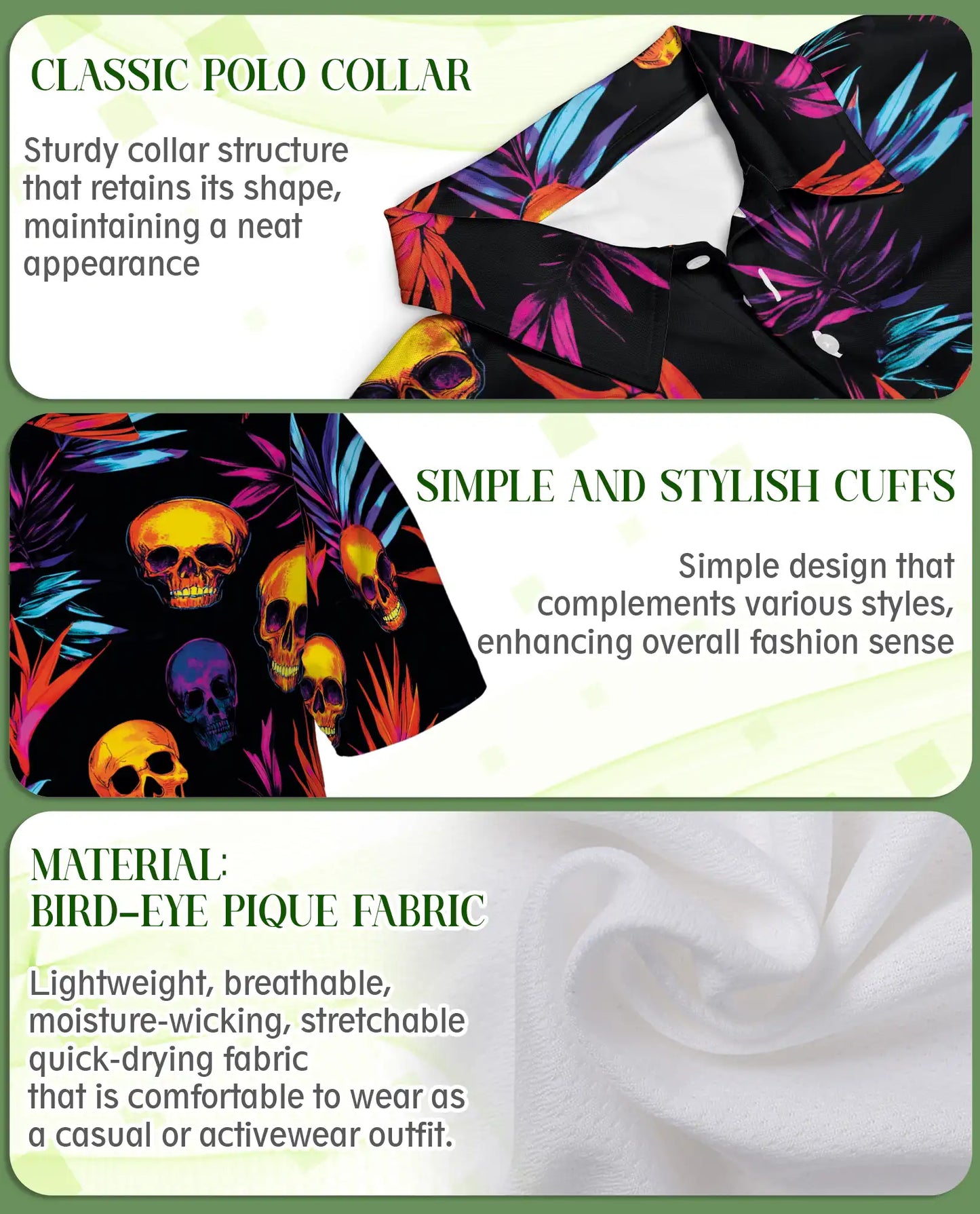 Neon Skull Polo Shirt, Tropical Gothic Print | Azhawaiian
