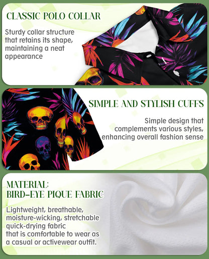 Neon Skull Polo Shirt, Tropical Gothic Print | Azhawaiian