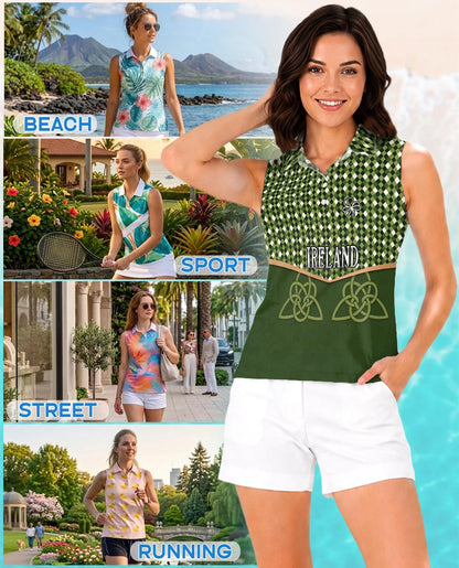 Ireland St. Patrick's Day Sleeveless Polo Shirt for Women | Azhawaiian