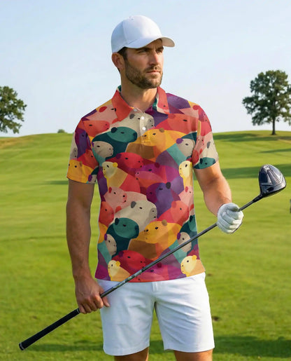 Capybara Polo Shirt for Men, Colorful Animal Style | Azhawaiian