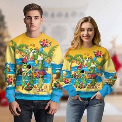 Pickleball Cartoons on the Beach Sweatshirt – Colorful Graphic 3D All Over Print Design