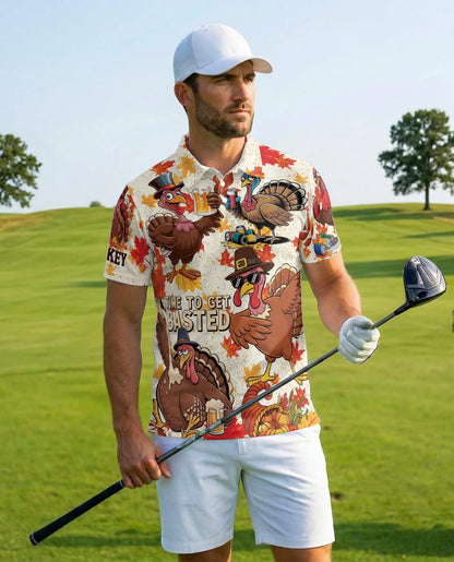 Thanksgiving Turkey Beer Polo Shirt for Men, Funny Holiday Style | Azhawaiian