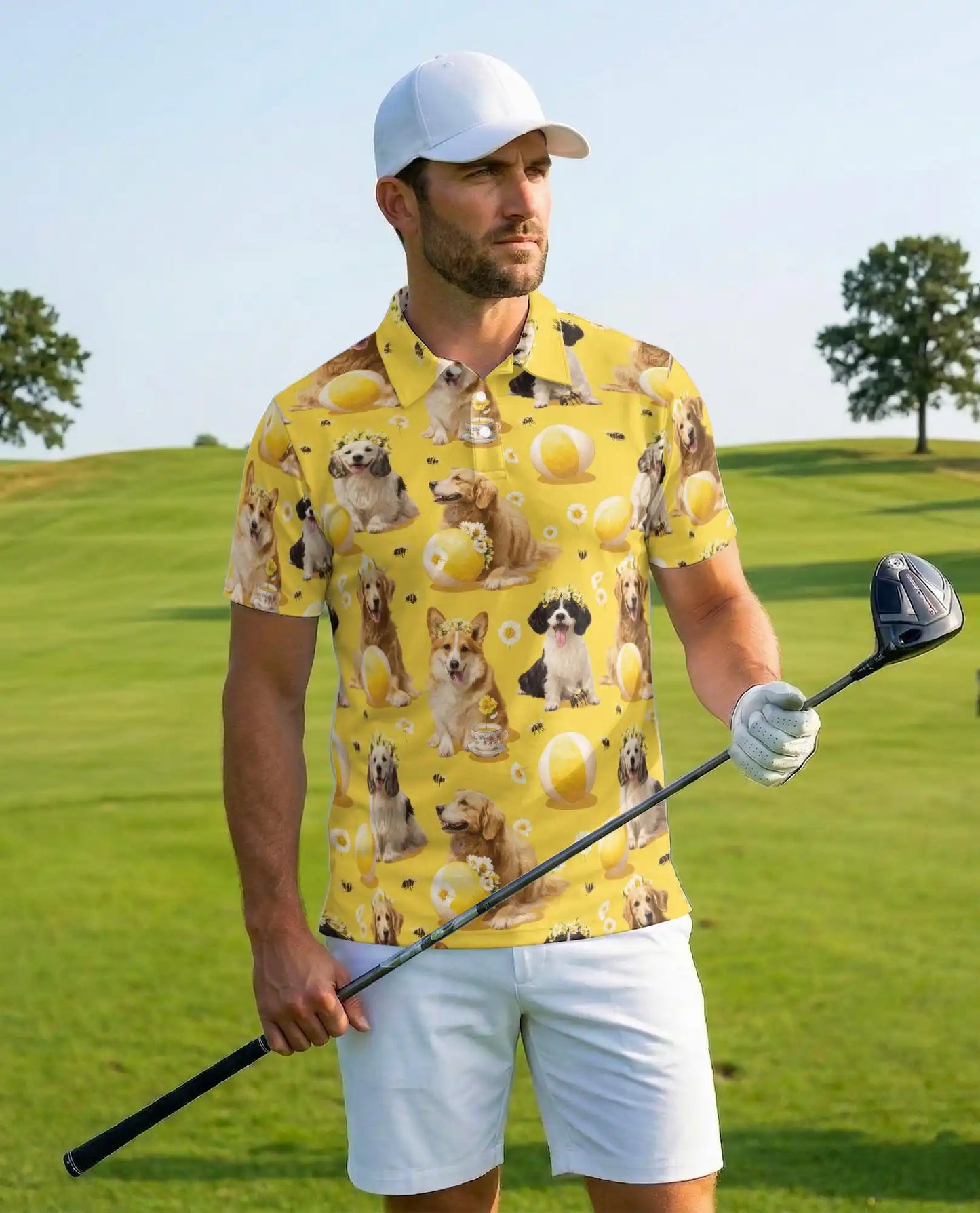 Golden Retriever Polo Shirt for Men, Cute Dog Lover Style | Azhawaiian