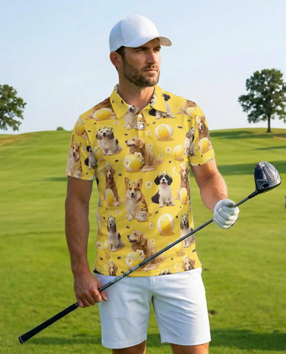 Golden Retriever Polo Shirt for Men, Cute Dog Lover Style | Azhawaiian