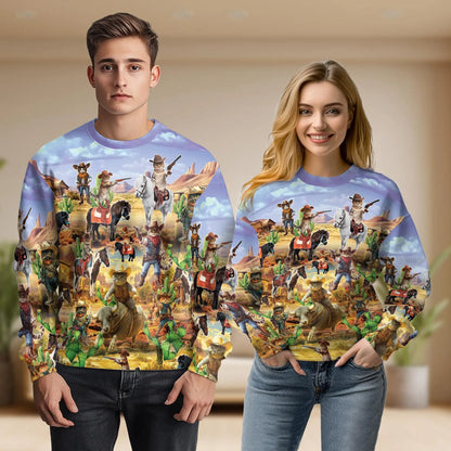 Meowdy Cowboy Cat Western Sweatshirt – Colorful Graphic 3D All Over Print Design