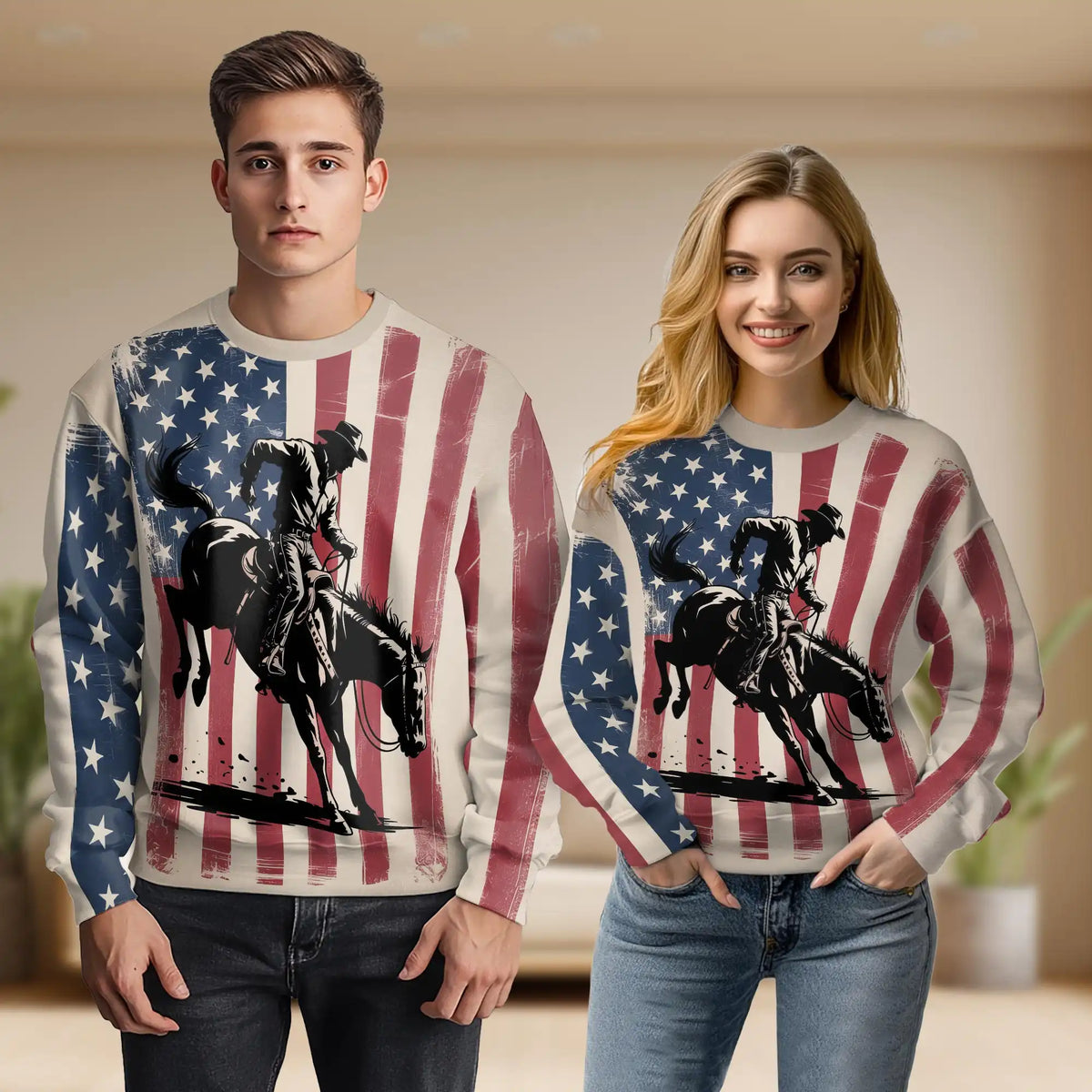 USA Horse Racing Silhouette Sweatshirt – Colorful Graphic 3D All Over Print Design