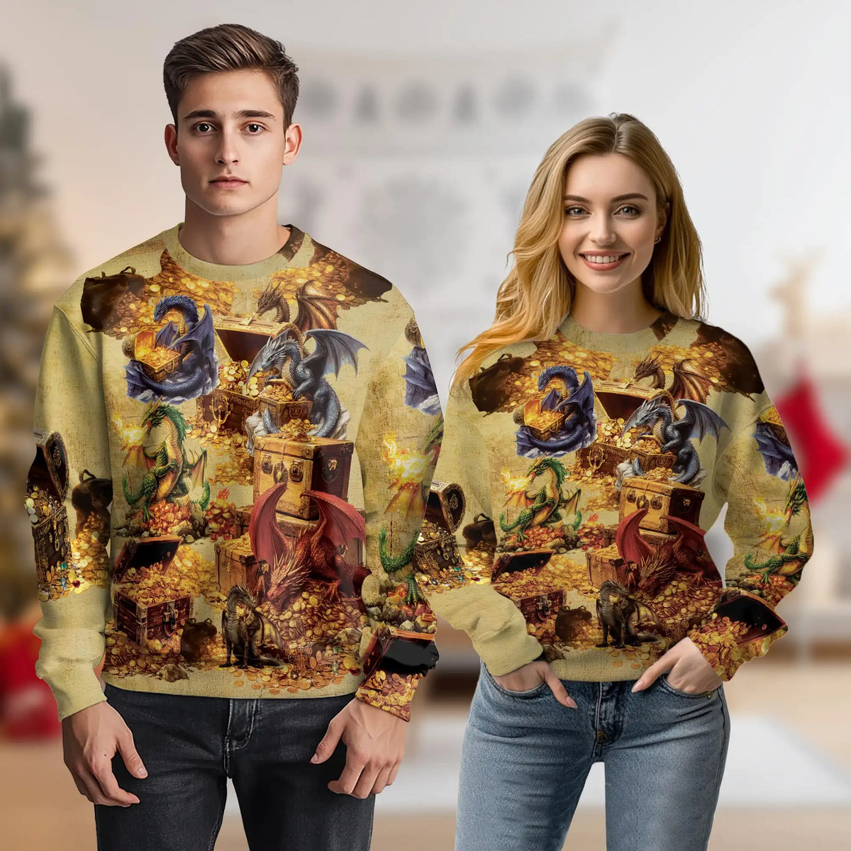 Dragon Hoard Treasure Sweatshirt – Colorful Graphic 3D All Over Print Design