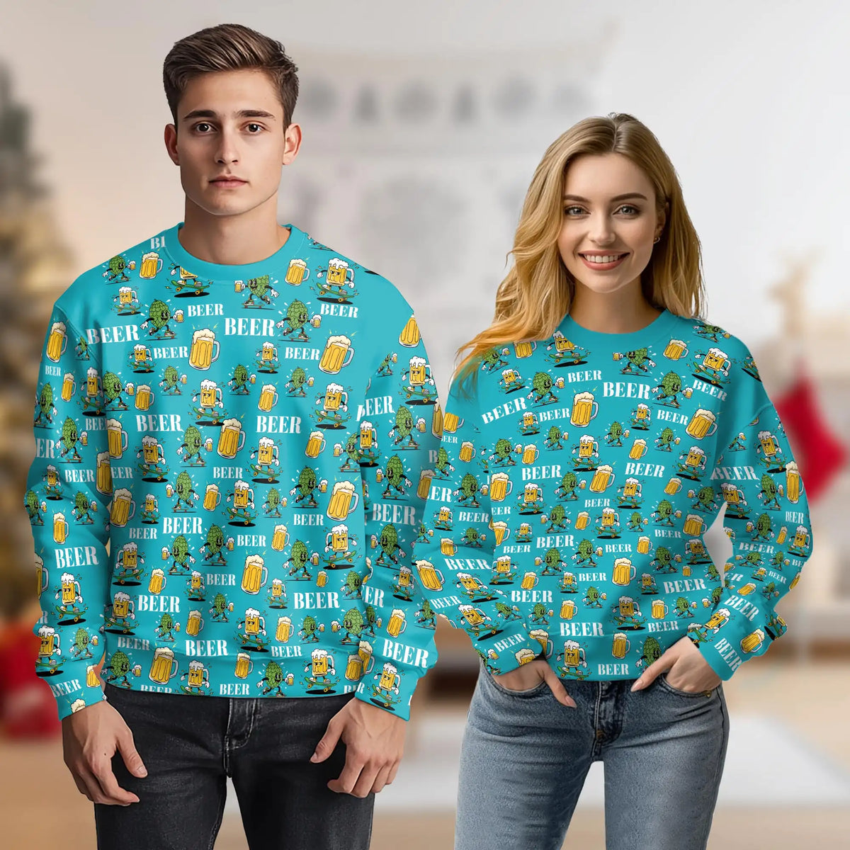 Cartoon Beer Hops Sweatshirt – Colorful Graphic 3D All Over Print Design