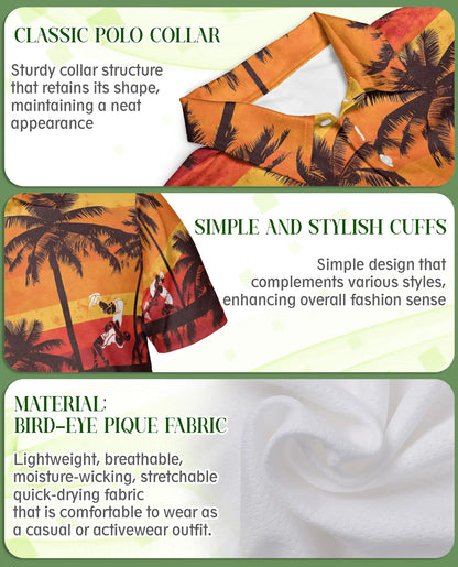 Sunset Hawaiian Surf Polo Shirt, Tropical Beach Style | Azhawaiian