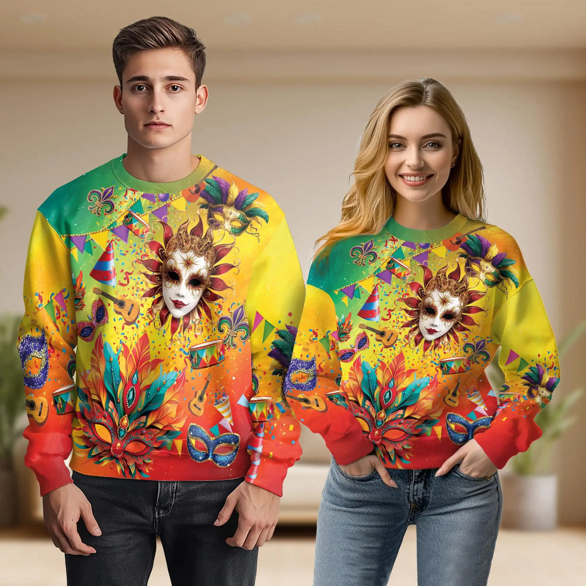 Colorful Masquerade Party Sweatshirt – Colorful Graphic 3D All Over Print Design