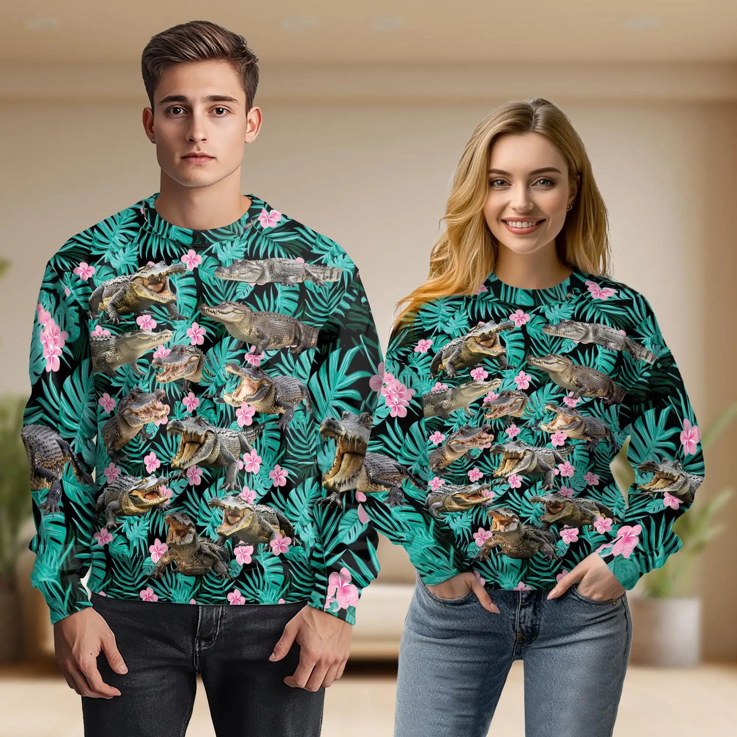 Crocodile Alligator Green Tropical Sweatshirt – Tropical Jungle 3D All Over Print Design