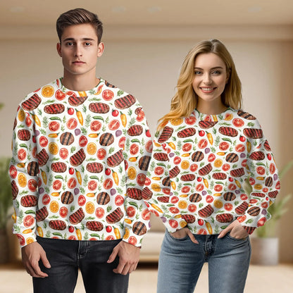 Grilled Steak and Vegetables Pattern Sweatshirt – Colorful Graphic 3D All Over Print Design