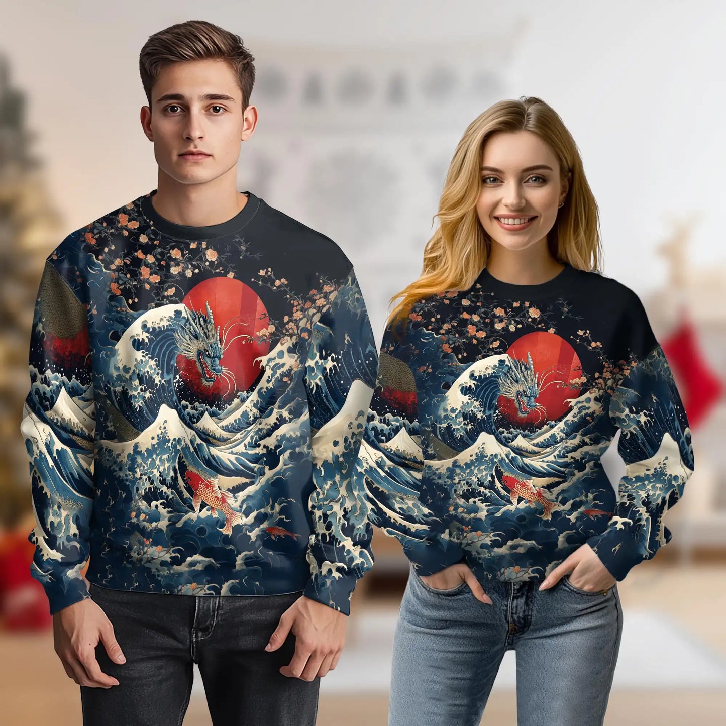 Japanese Dragon Koi Fish Sweatshirt – Colorful Graphic 3D All Over Print Design