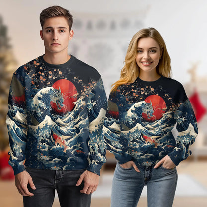 Japanese Dragon Koi Fish Sweatshirt – Colorful Graphic 3D All Over Print Design