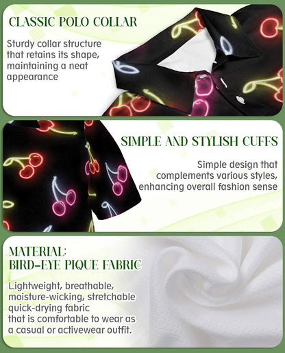Neon Cherry Polo Shirt for Men- Retro Fruit Glow Aesthetic Shirt | Azhawaiian