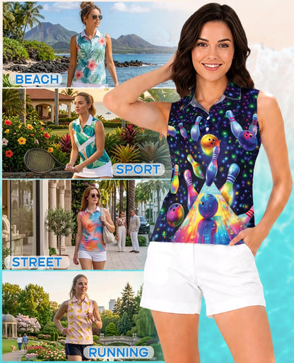 Bowling Sleeveless Polo Shirt for Women | Azhawaiian