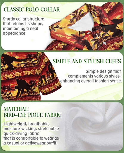Tropical Wrestling 3D Polo Shirt for Men, Sunset Hawaiian Sports Style | Azhawaiian