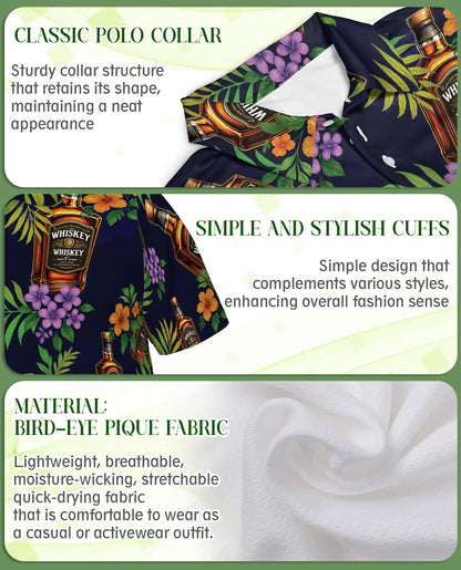 Whiskey Tropical Hawaiian Polo Shirt-Bourbon Floral Island Design | Azhawaiian