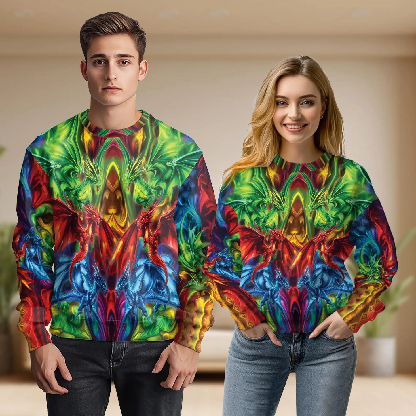Psychedelic Dragon Sweatshirt – Colorful Graphic 3D All Over Print Design