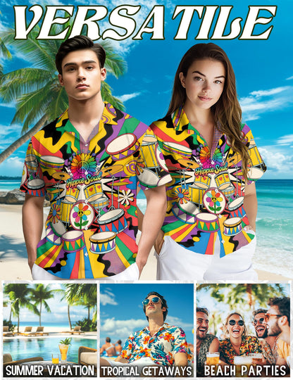 Peace Love Drums Hawaiian Shirt for Men, Button Down Aloha Shirt - Azhawaiian
