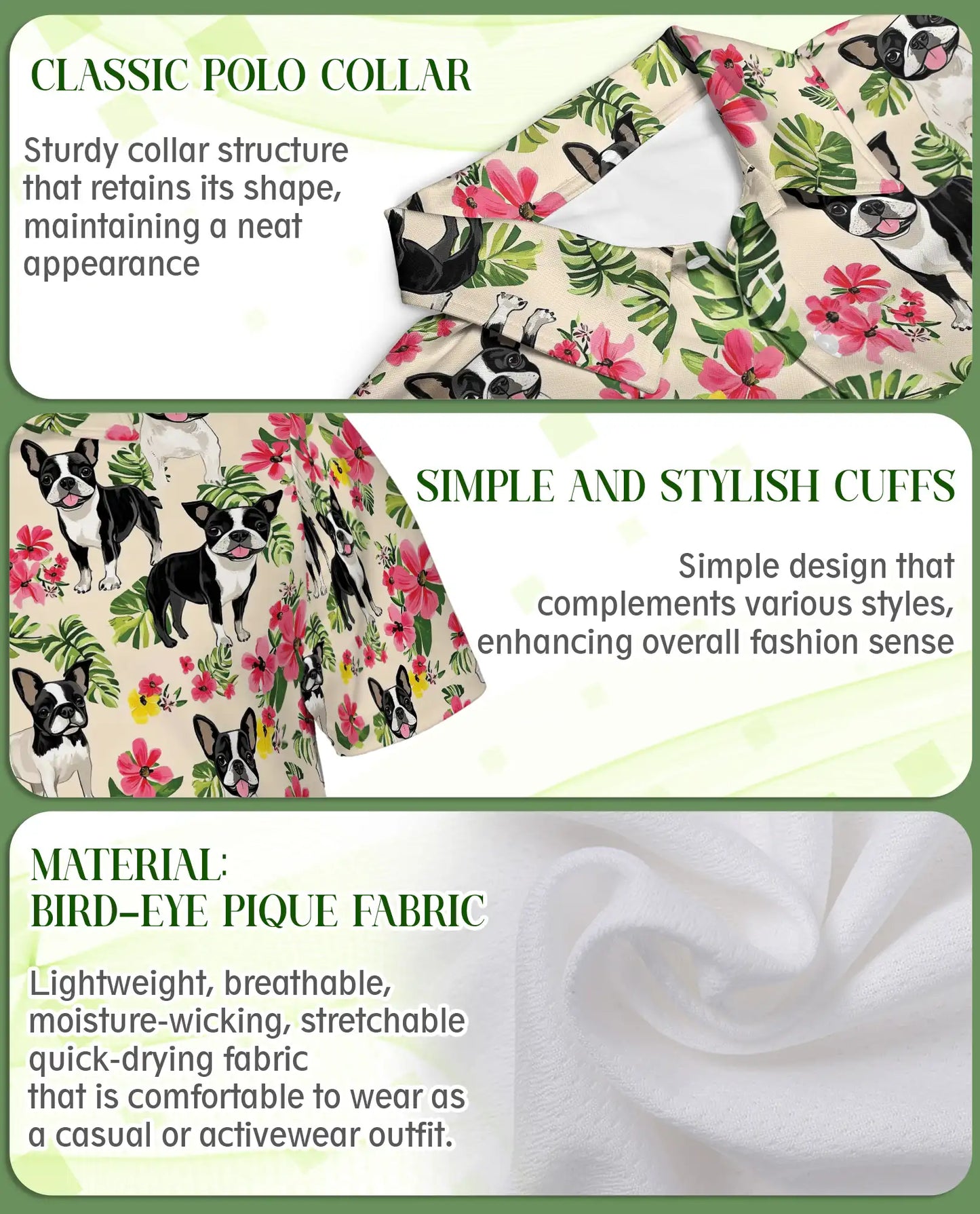 Boston Terrier Tropical Polo Shirt, Floral Dog Print | Azhawaiian