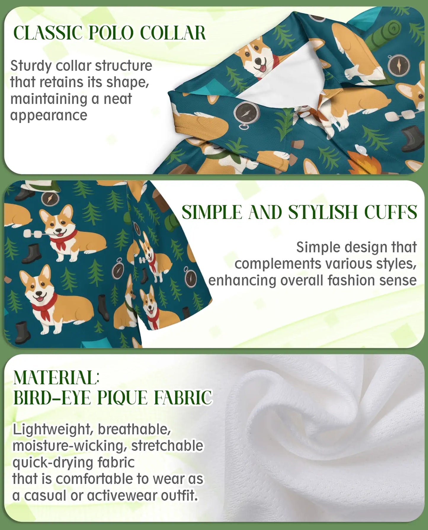 Corgi Camping Polo Shirt, Outdoor Adventure Print | Azhawaiian