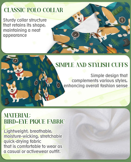 Corgi Camping Polo Shirt, Outdoor Adventure Print | Azhawaiian