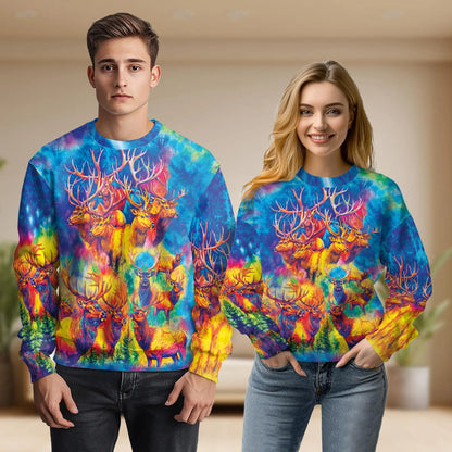 Colorful Elk Moose Sweatshirt – Colorful Graphic 3D All Over Print Design