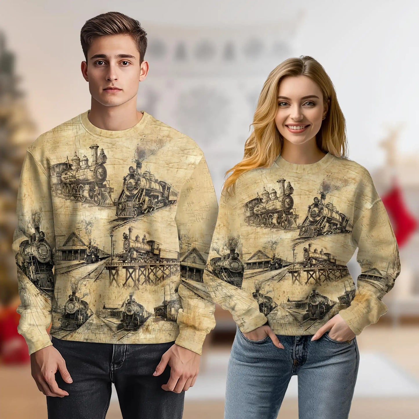 Vintage Locomotive Engine Sweatshirt – Vintage 3D All Over Print Design