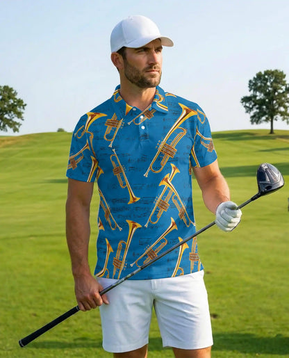 Trumpet Music Polo Shirt - Jazz Band Musician Style | Azhawaiian