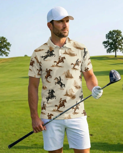 Western Cowboy Polo Shirt for Men, Vintage Ranch Style | Azhawaiian