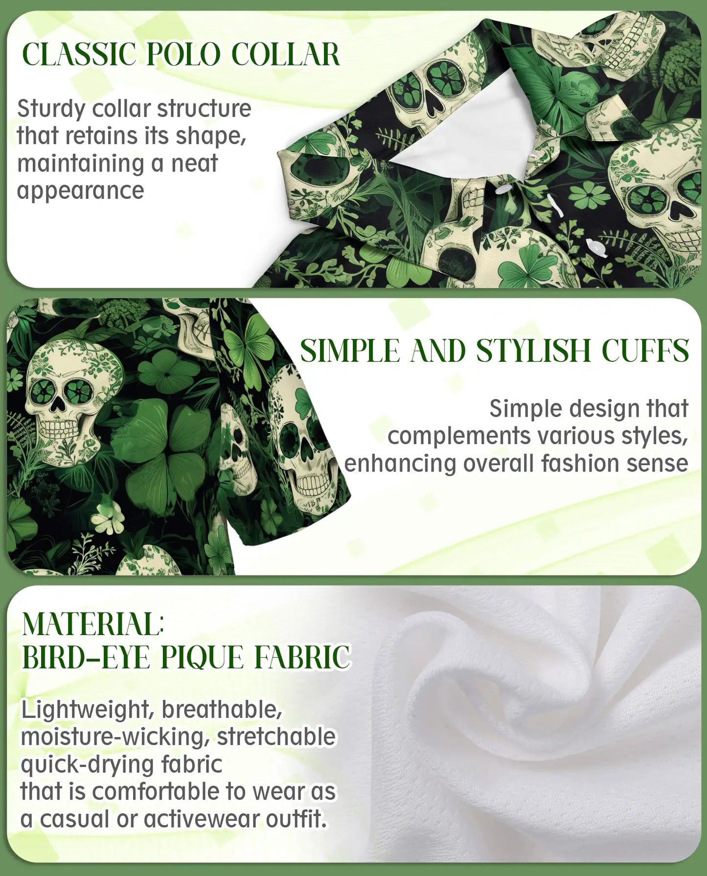 St. Patrick’s Day Skull Shamrock Polo Shirt | Azhawaiian