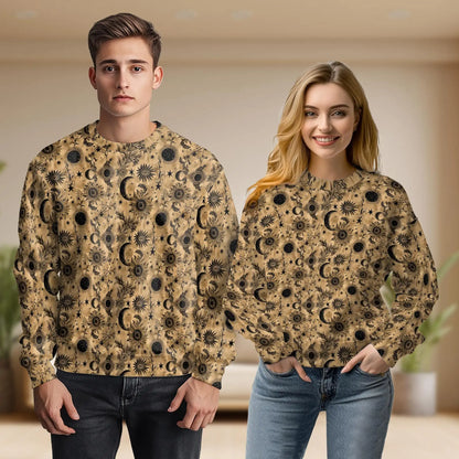 Vintage Celestial Sun Moon Stars Pattern Sweatshirt – Vintage 3D All Over Print Design