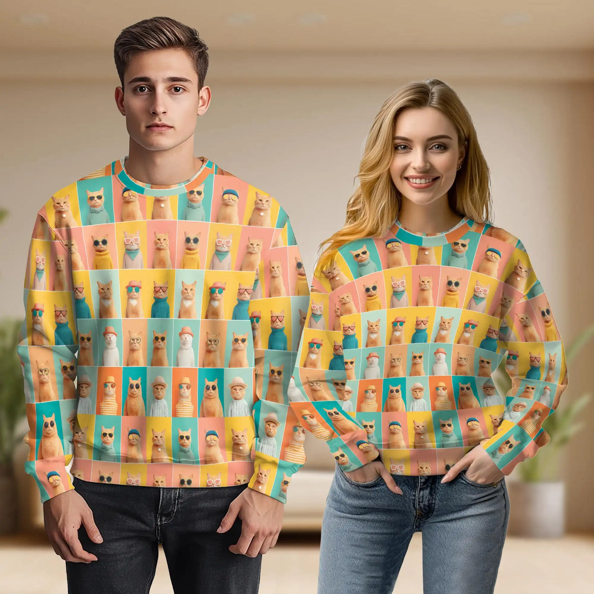 Colorful Cat Pattern Sweatshirt – Colorful Graphic 3D All Over Print Design