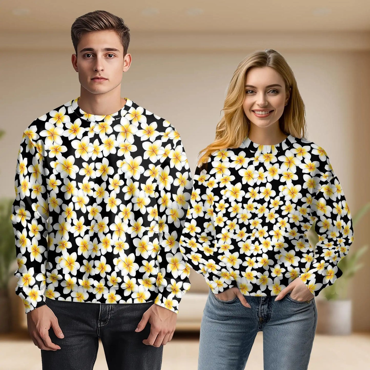 Yellow Plumeria Sweatshirt – Tropical 3D All Over Print Design