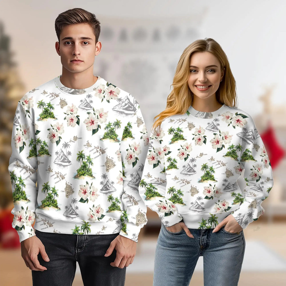 White Islands Sweatshirt – Tropical 3D All Over Print Design