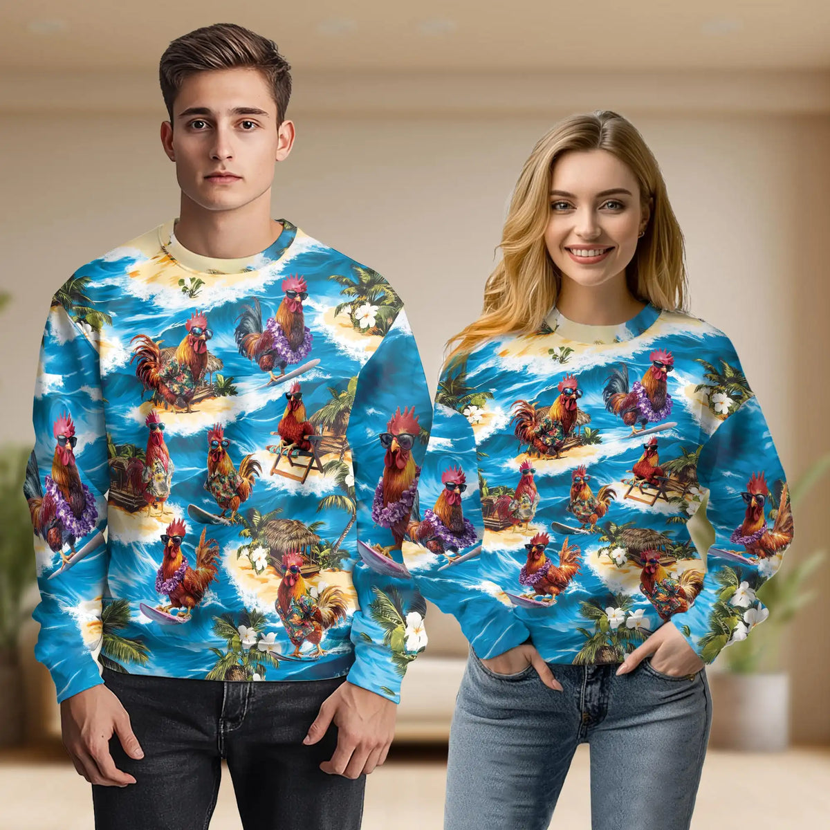 Chicken Surfing Sweatshirt – Colorful Graphic 3D All Over Print Design